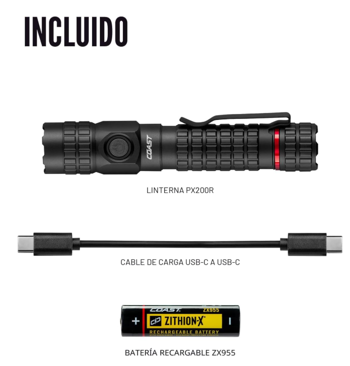 COAST PX200R - Linterna LED recargable de 2000 lúmenes